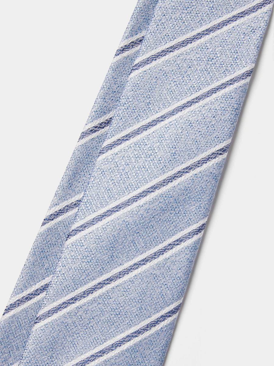 Silk Two Tone Stripe Tie in Cerulean