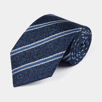 Silk Two Tone Stripe Tie in Midnight Blue