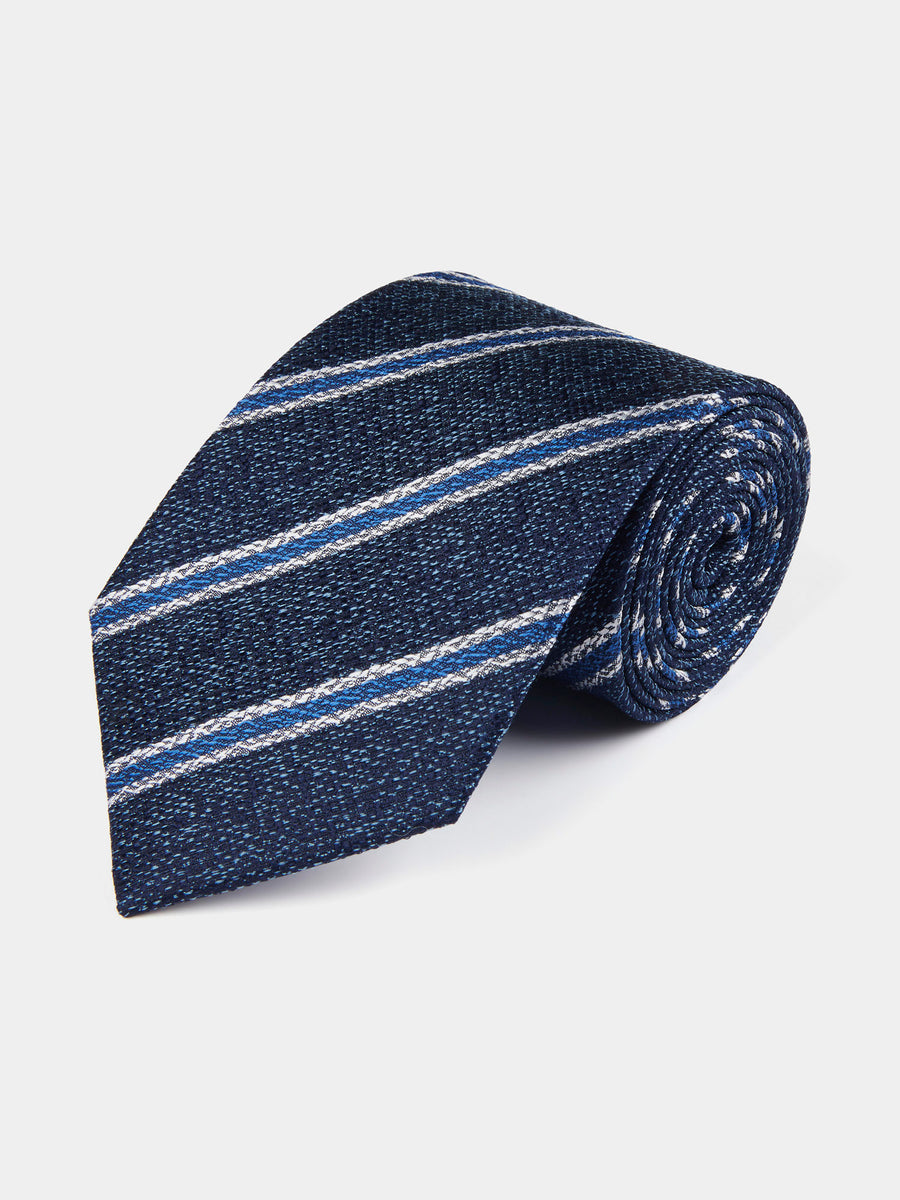 Silk Two Tone Stripe Tie in Midnight Blue