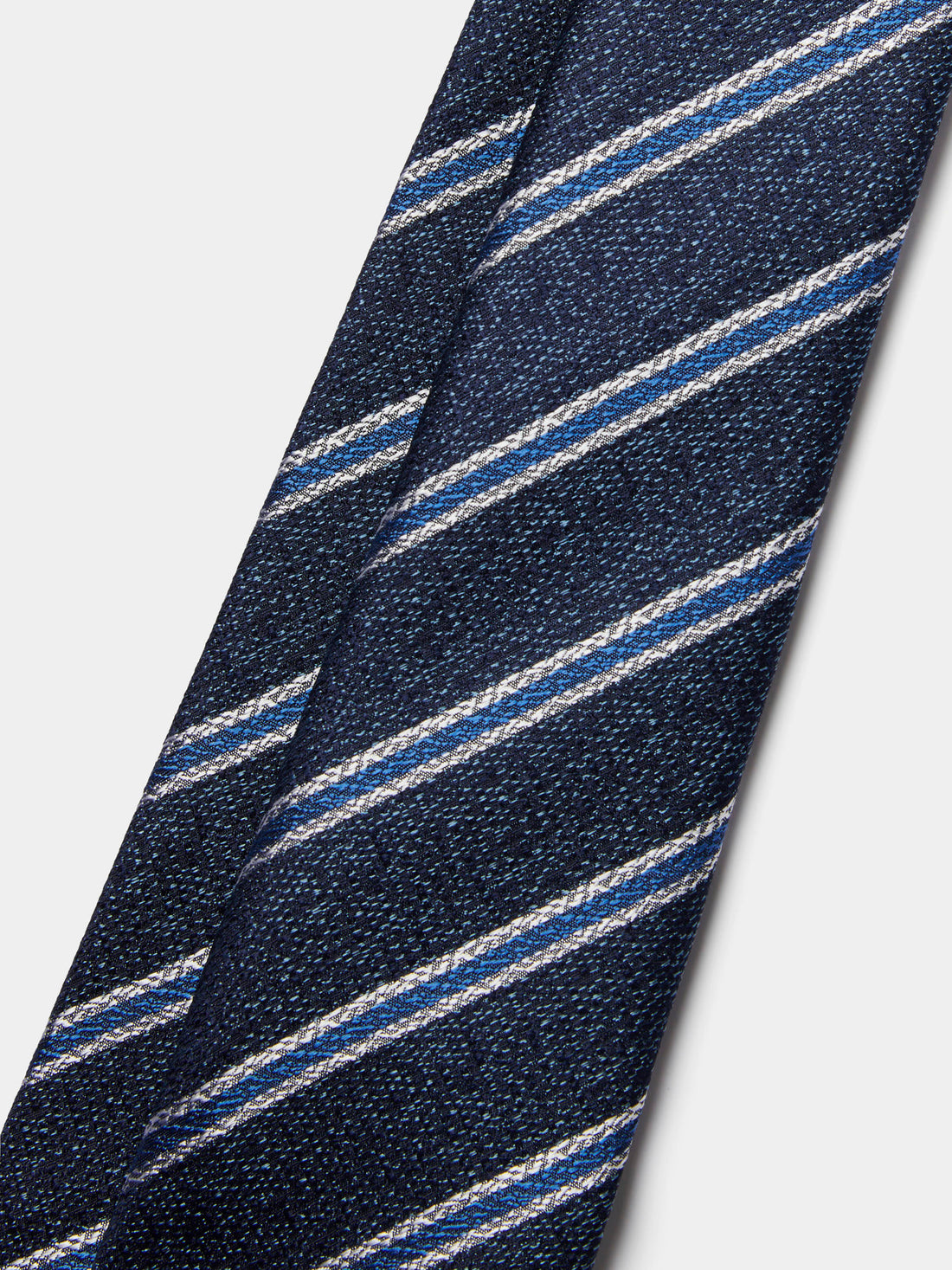 Silk Two Tone Stripe Tie in Midnight Blue