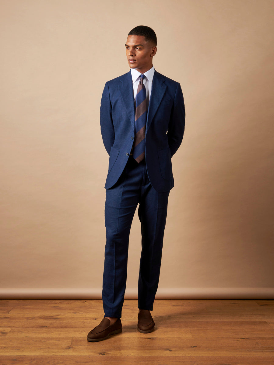 Contemporary Notched Lapel Suit Jacket in Navy Blue