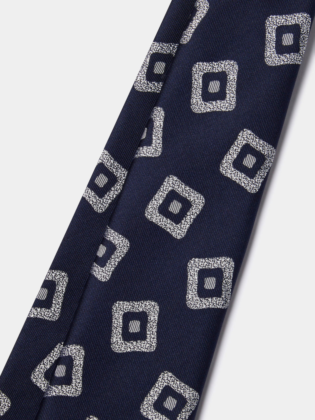 Silk Geo Print Tie in Navy Blue