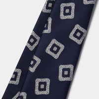 Silk Geo Print Tie in Navy Blue