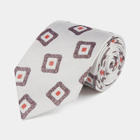 Silk Geo Print Tie in Egret