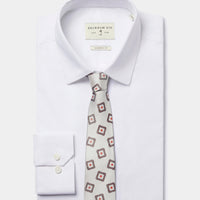 Silk Geo Print Tie in Egret