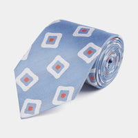 Silk Geo Print Tie in Cerulean