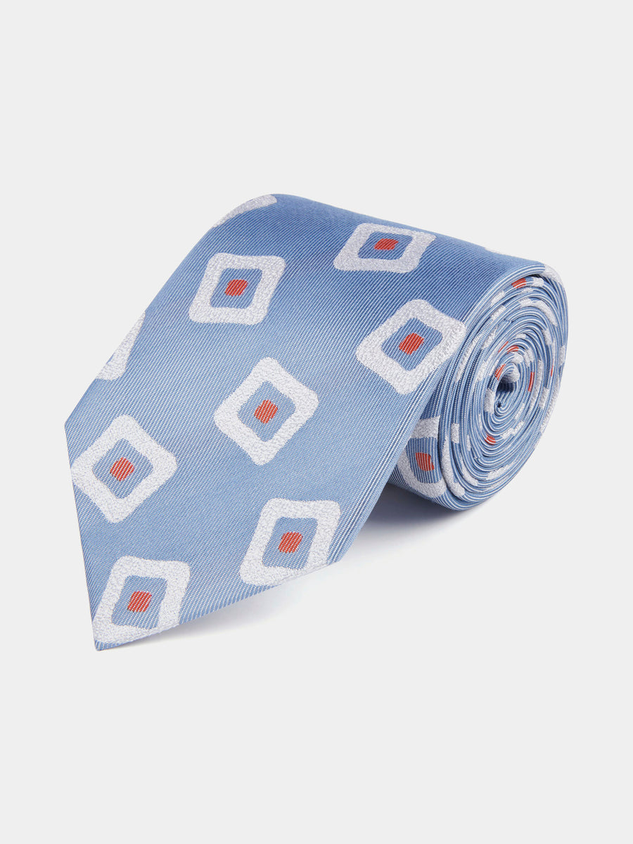 Silk Geo Print Tie in Cerulean