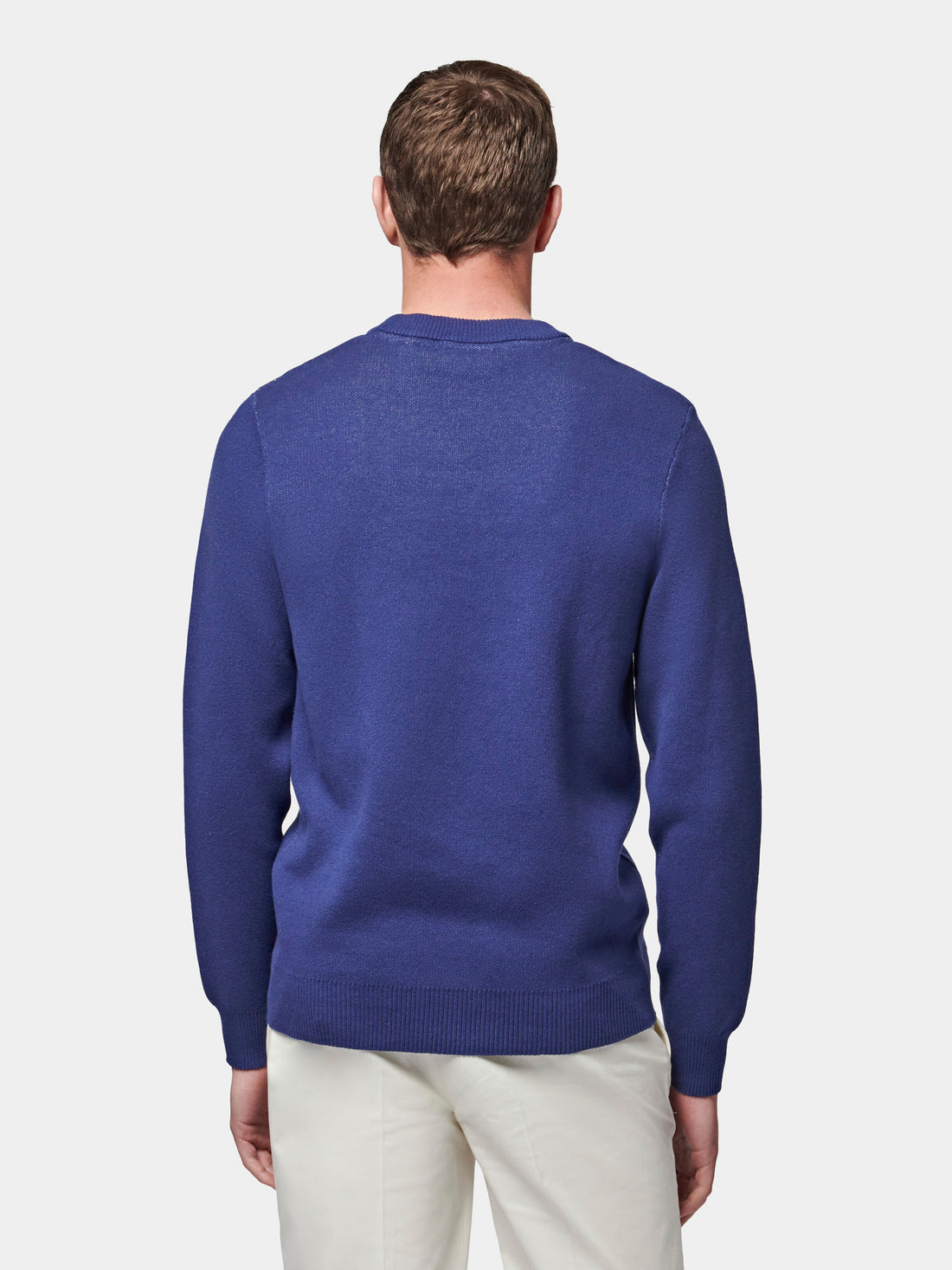 Intarsia Knitted Crew Neck Jumper in Midnight Blue