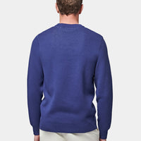 Intarsia Knitted Crew Neck Jumper in Midnight Blue