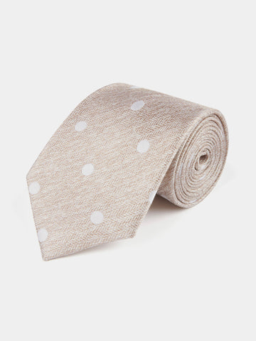 Silk Jacquard Spot Tie in Warm Sand