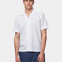 Casual Revere Collar Seersucker Short Sleeve Shirt in Bright White