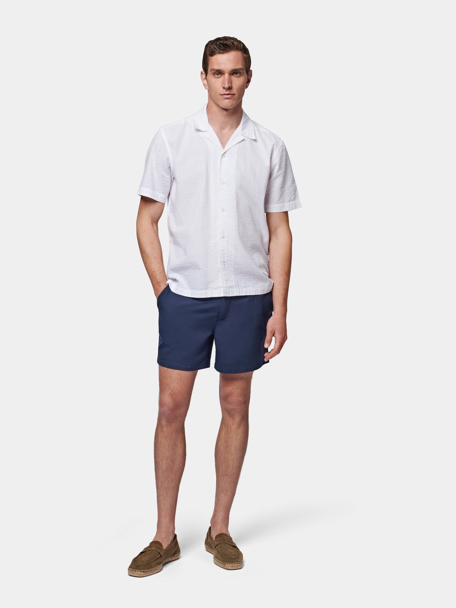 Casual Revere Collar Seersucker Short Sleeve Shirt in Bright White