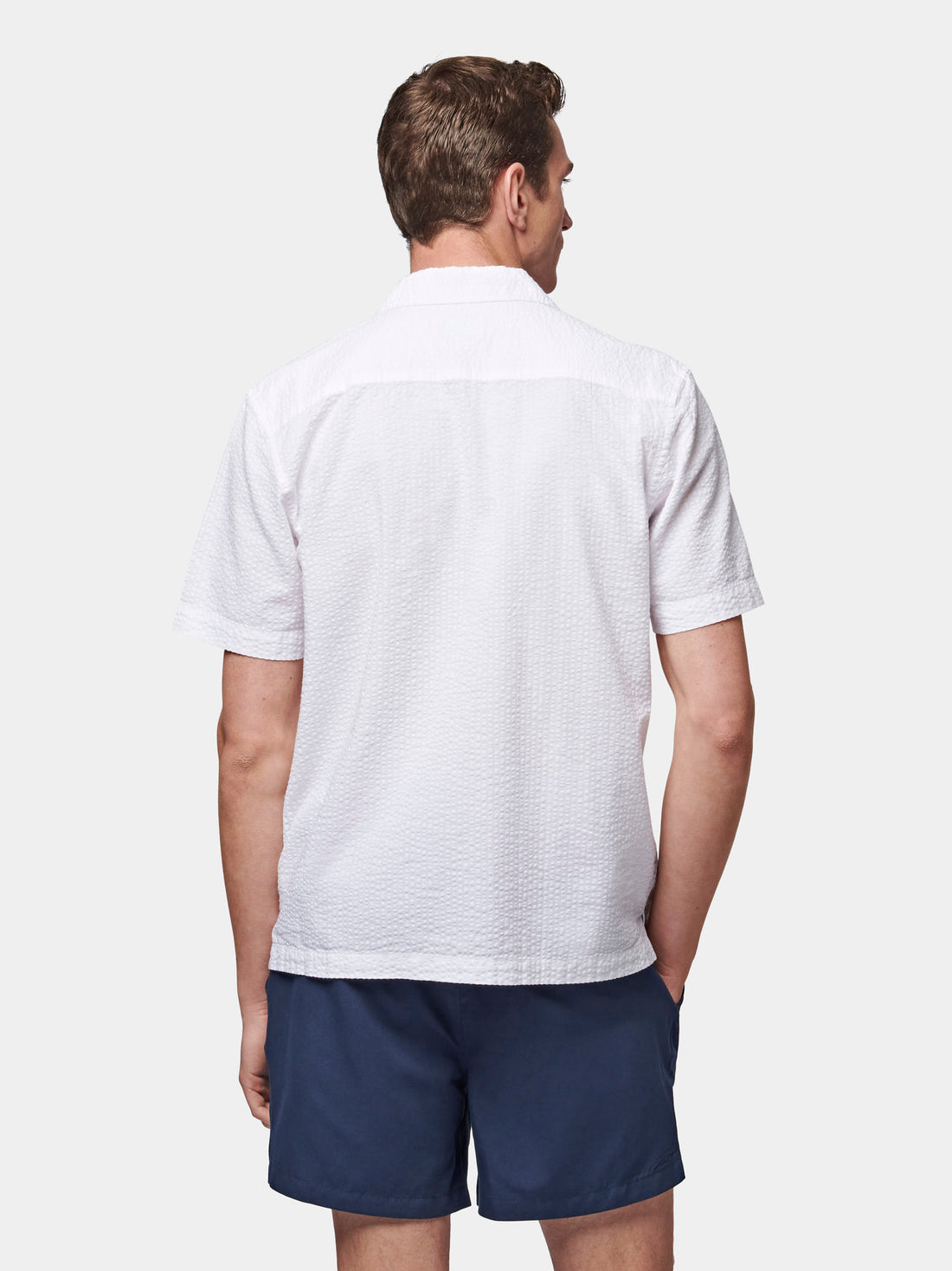 Casual Revere Collar Seersucker Short Sleeve Shirt in Bright White