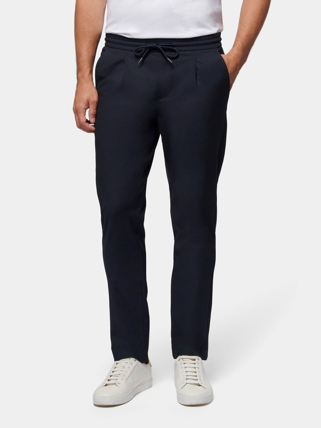 Peckham Rye Single Pleat Drawstring Trousers in Navy Blue