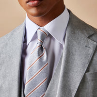 Silk Two Tone Stripe Tie in Grey Marl