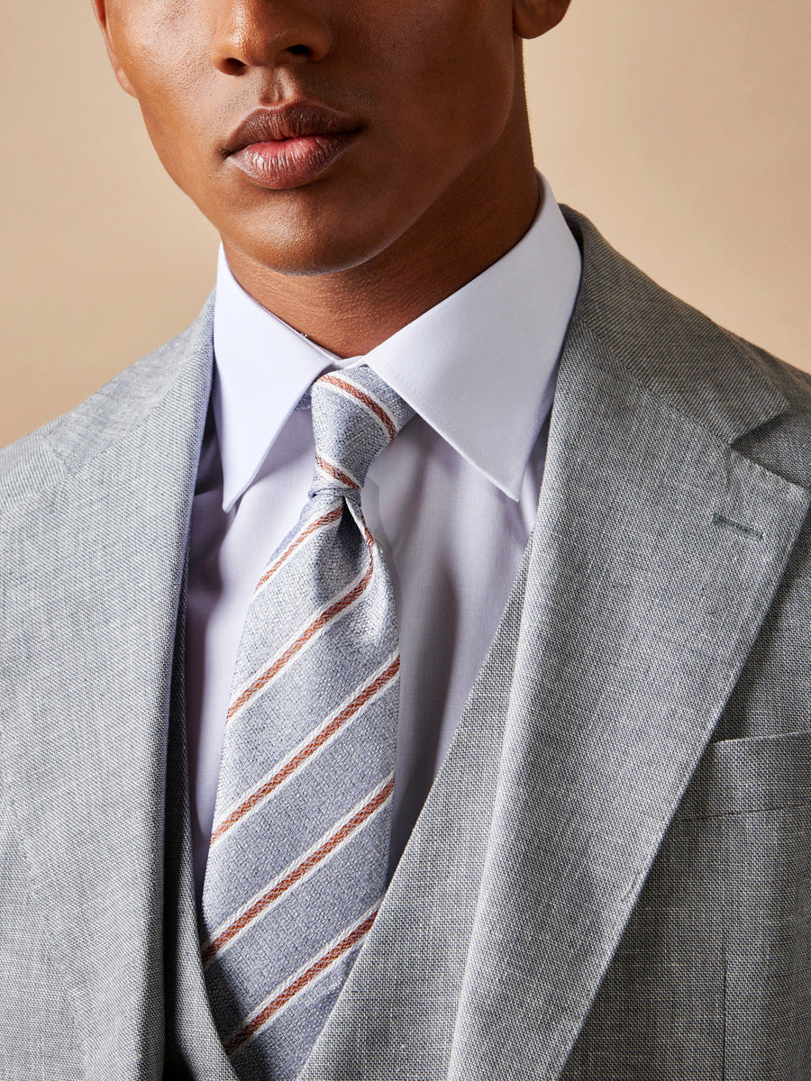 Silk Two Tone Stripe Tie in Grey Marl