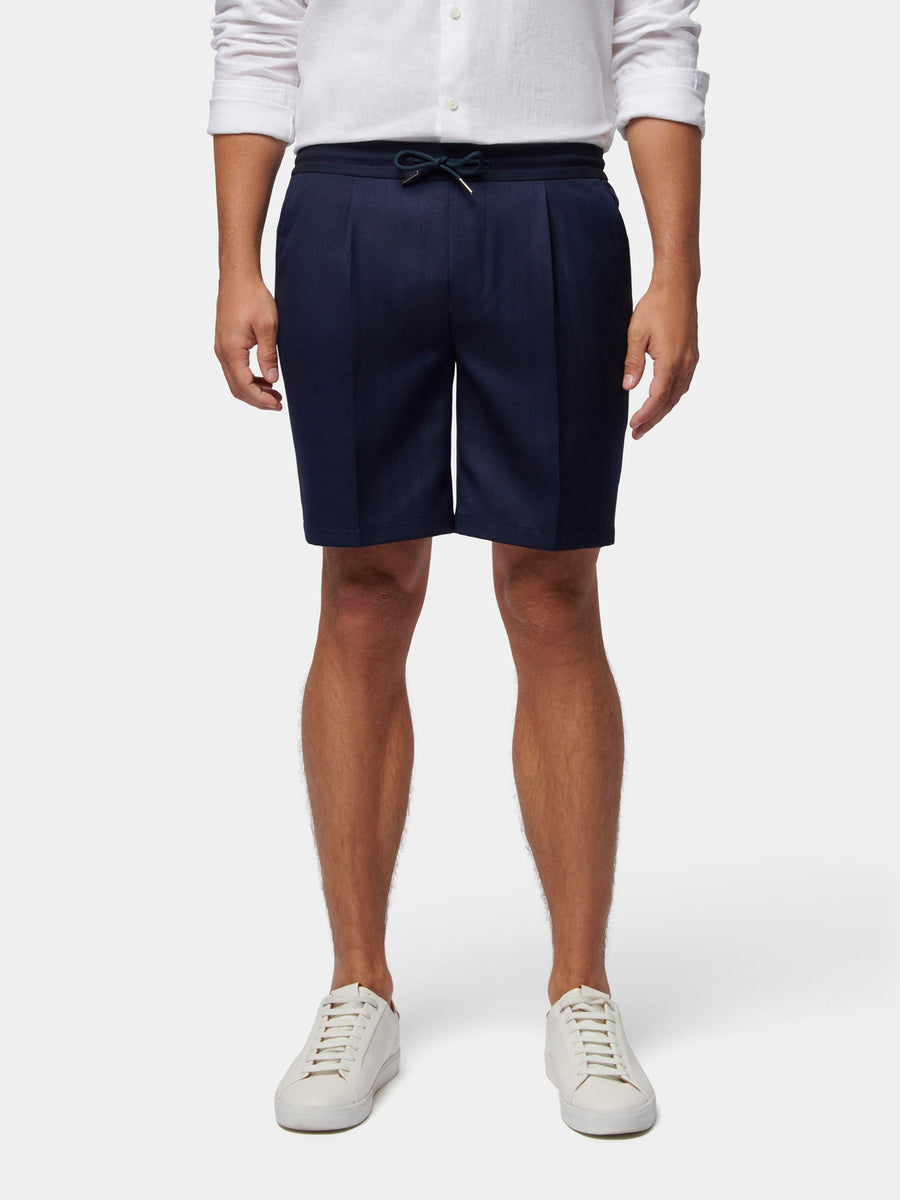 Peckham Rye Herringbone Drawstring Shorts in Dark Sapphire Navy