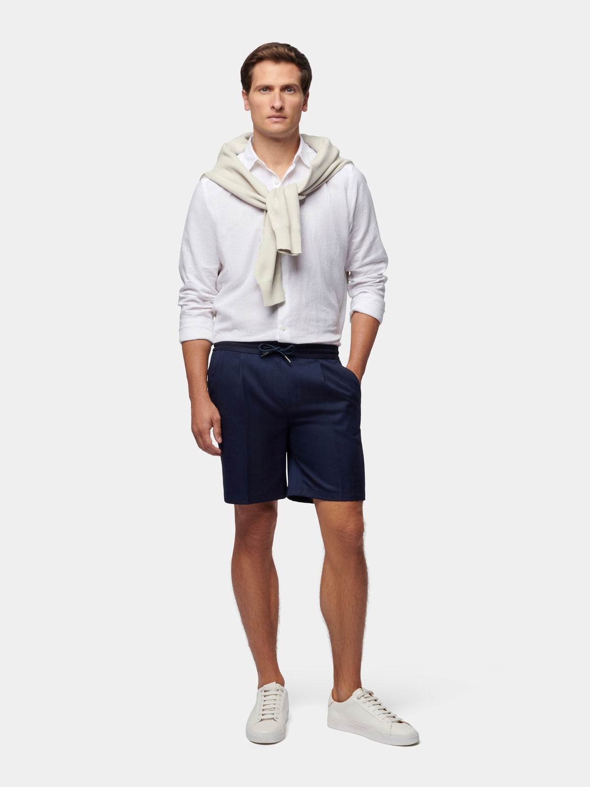 Herringbone Drawstring Shorts in Dark Sapphire Navy