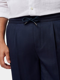 Herringbone Drawstring Shorts in Dark Sapphire Navy