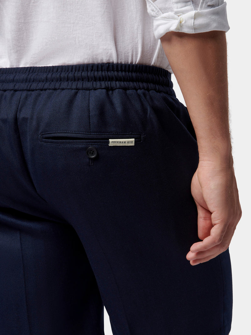 Herringbone Drawstring Shorts in Dark Sapphire Navy