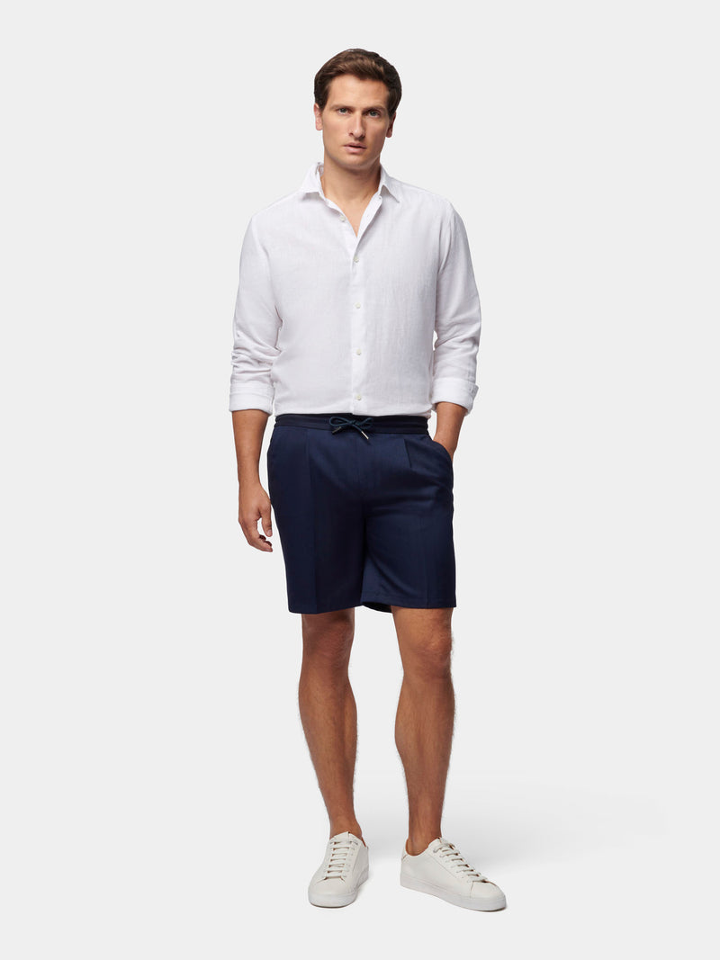 Herringbone Drawstring Shorts in Dark Sapphire Navy