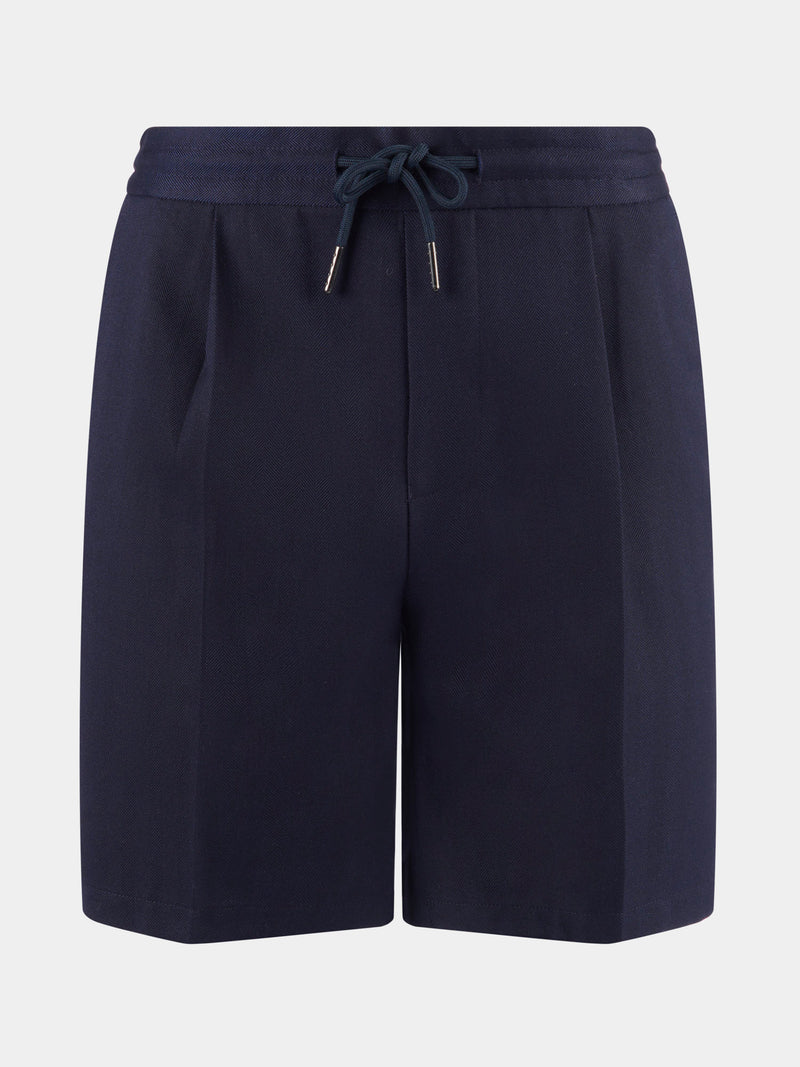 Herringbone Drawstring Shorts in Dark Sapphire Navy