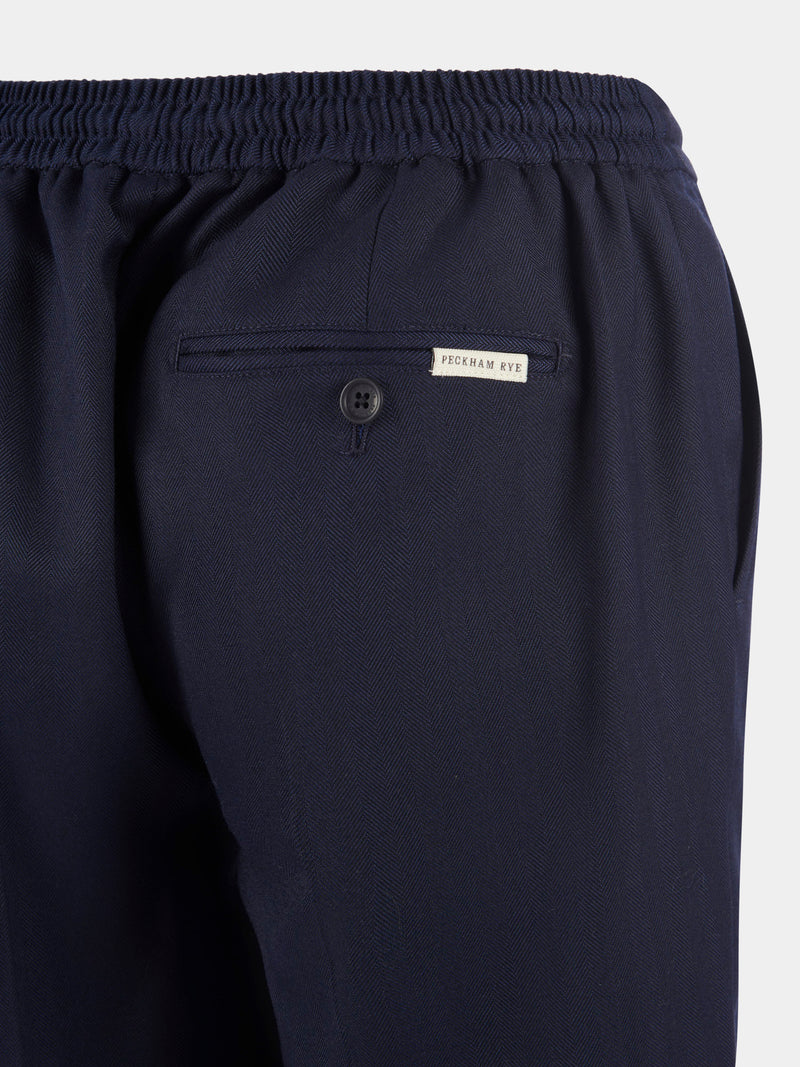 Herringbone Drawstring Shorts in Dark Sapphire Navy