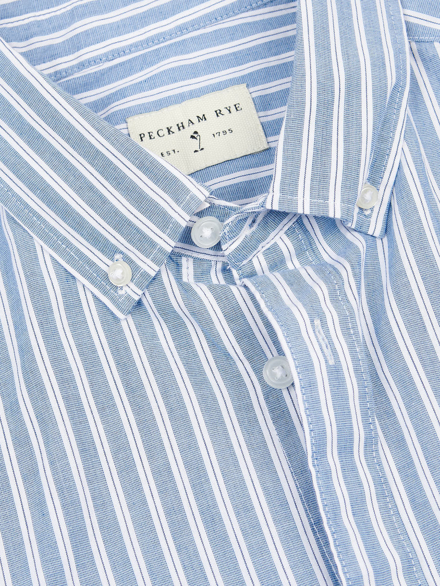 Peckham Rye Mens Stripe Shirt in Classic Blue