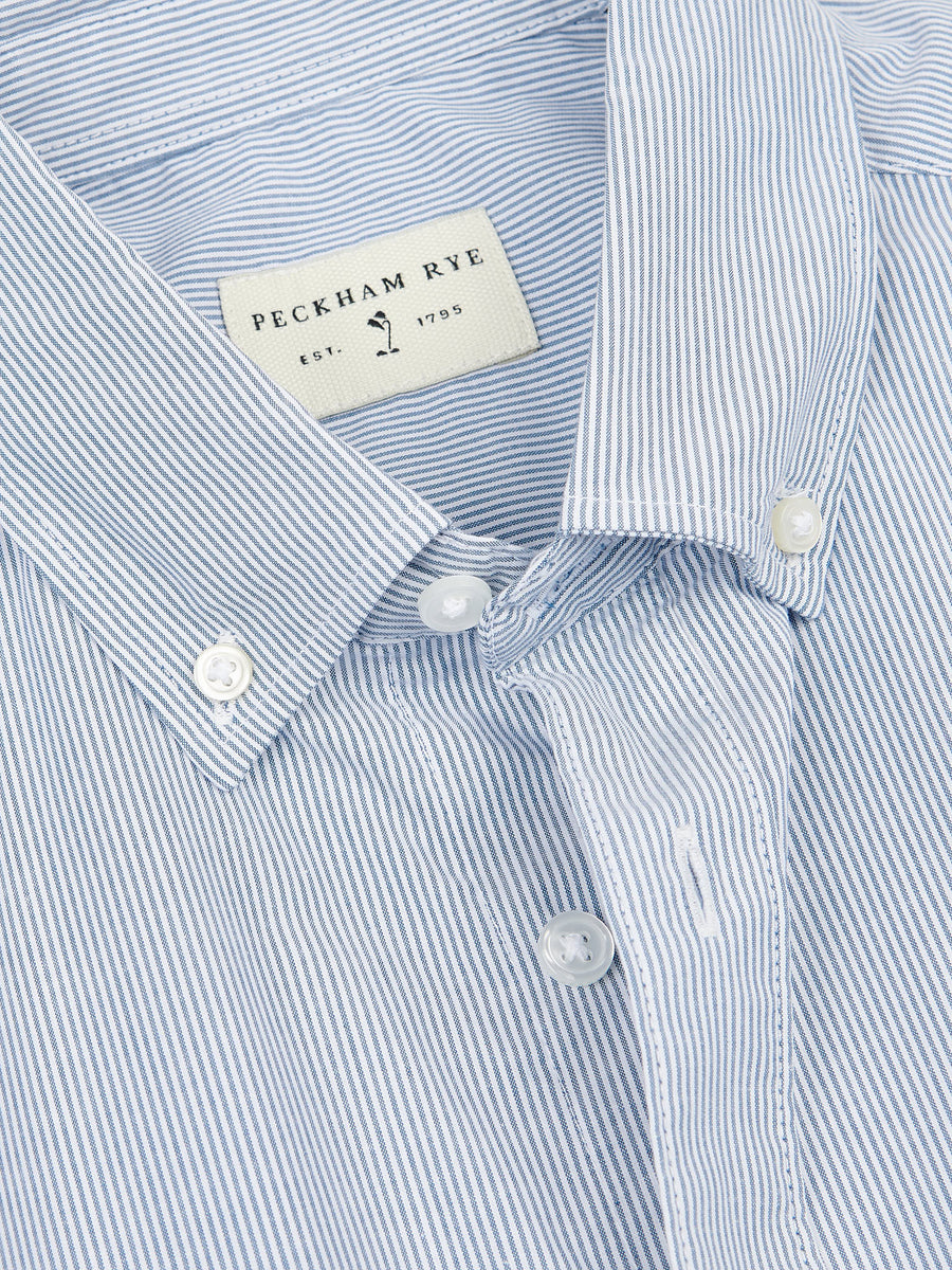 Peckham Rye Mens Stripe Shirt in Navy Blue