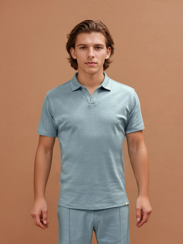 Peckham Rye Mens Jersey Revere Polo Shirt in Quiet Harbor