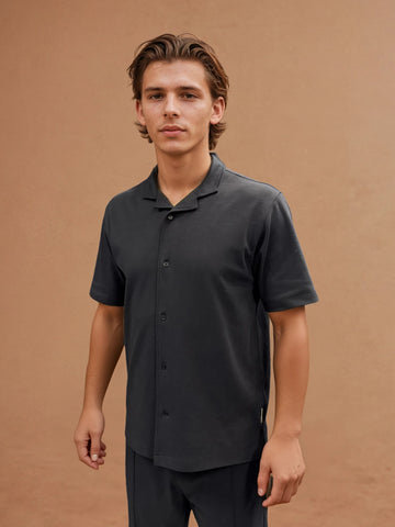 Peckham Rye Mens Jersey Revere Shirt in Dark Sapphire Navy