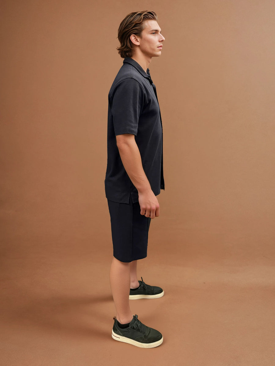 Peckham Rye Mens Jersey Revere Shirt in Dark Sapphire Navy