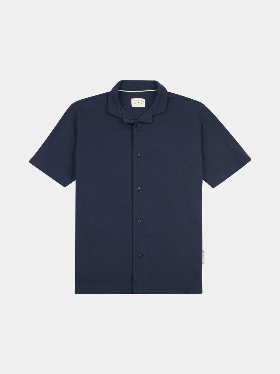 Peckham Rye Mens Jersey Revere Shirt in Dark Sapphire Navy