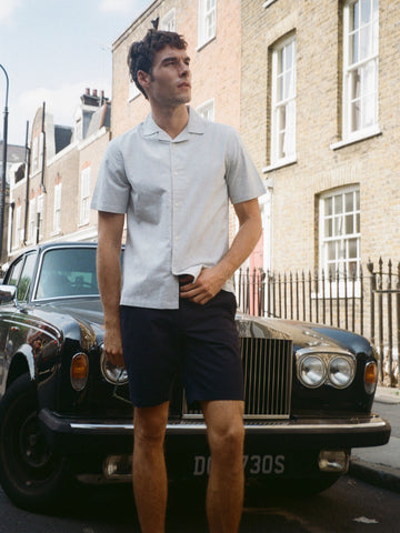 Peckham Rye Mens Cotton Blend Revere Shirt in Luna Rock