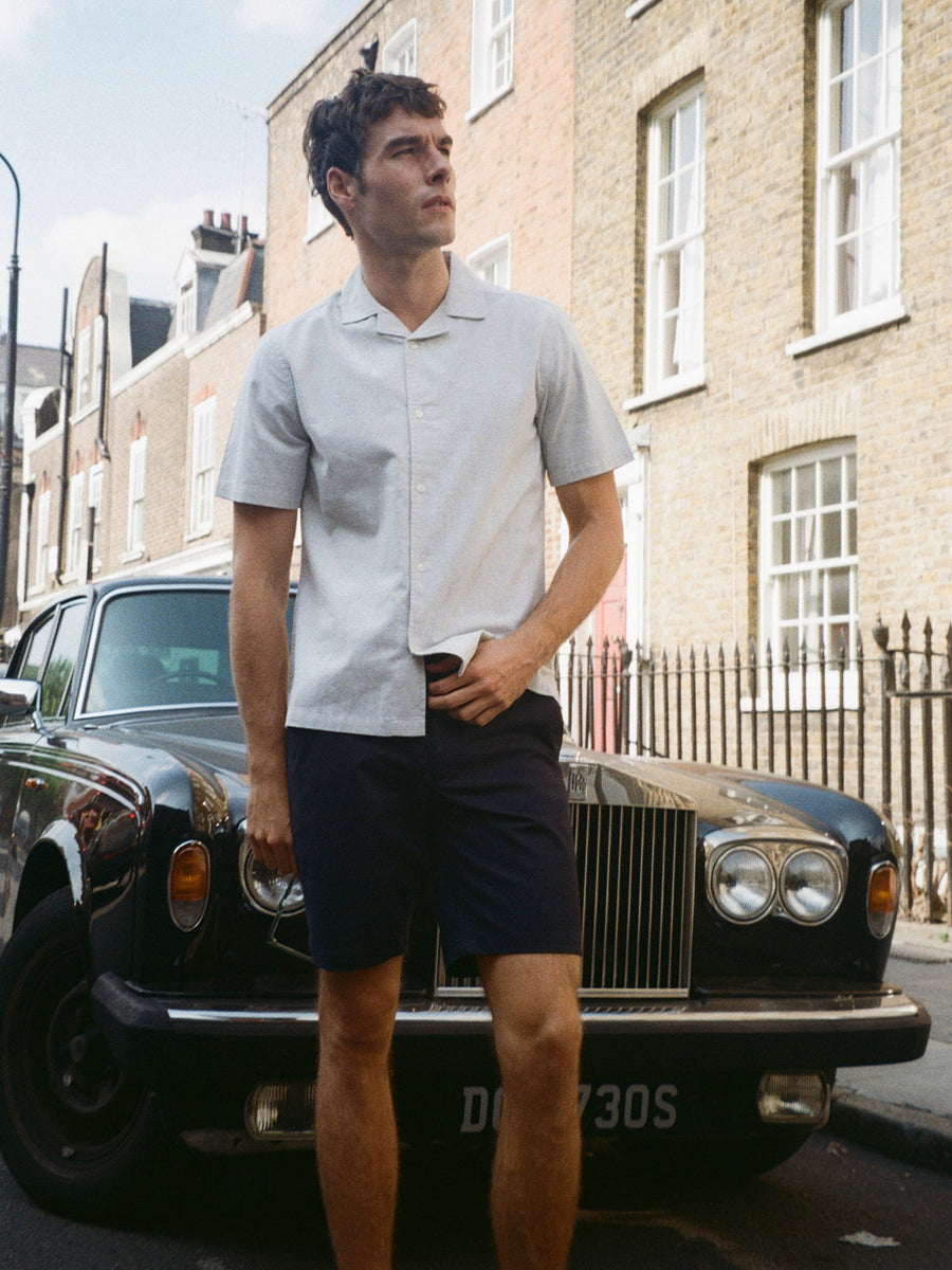 Peckham Rye Mens Cotton Blend Revere Shirt in Luna Rock