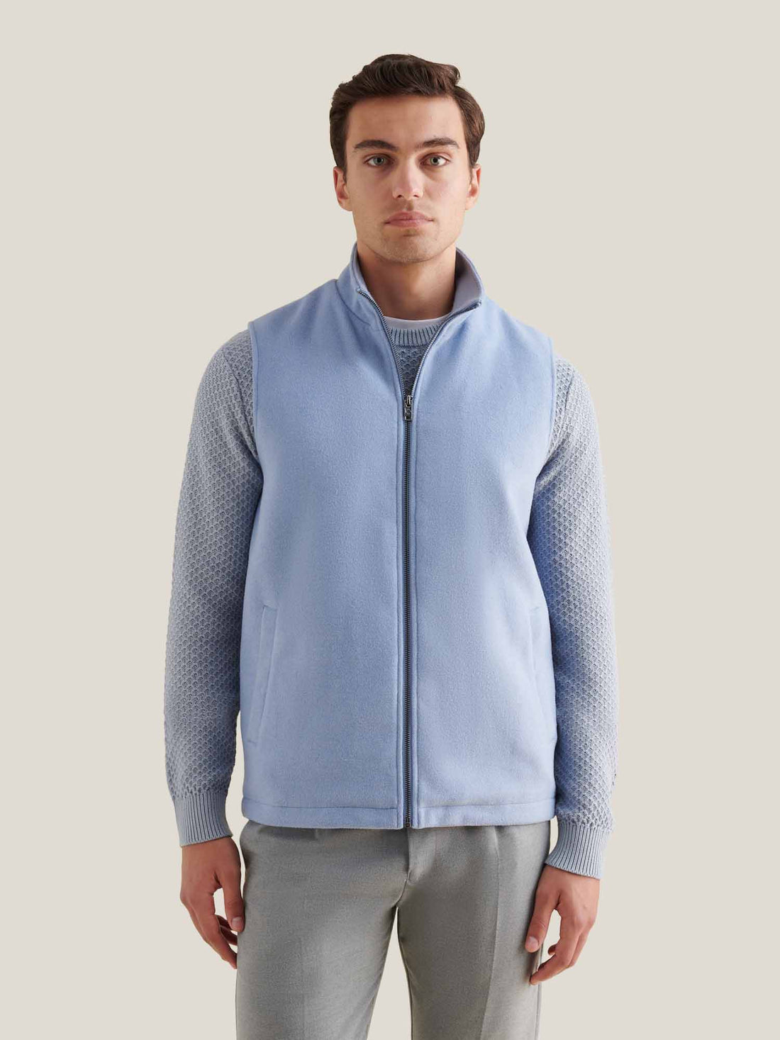 Wool Blend Zip Vest in Blue Blizzard