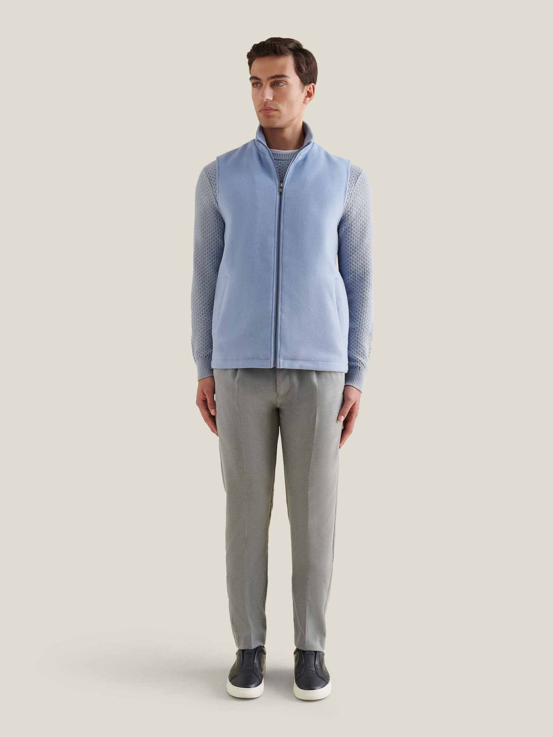 Wool Blend Zip Vest in Blue Blizzard