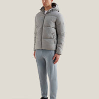 Wool Blend Puffer Coat in Light Grey Marl