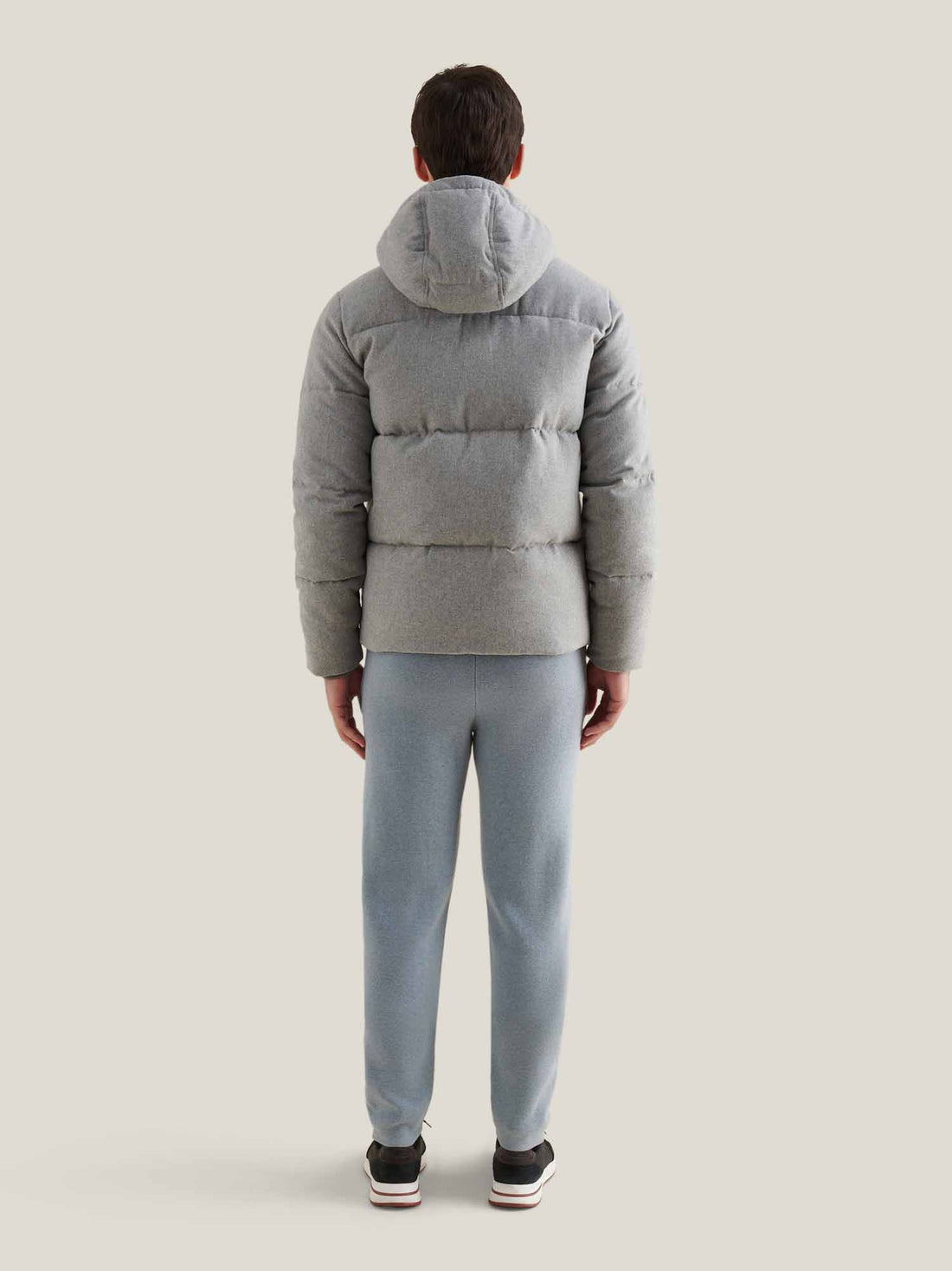 Wool Blend Puffer Coat in Light Grey Marl