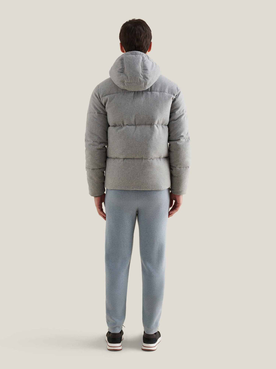 Wool Blend Puffer Coat in Light Grey Marl