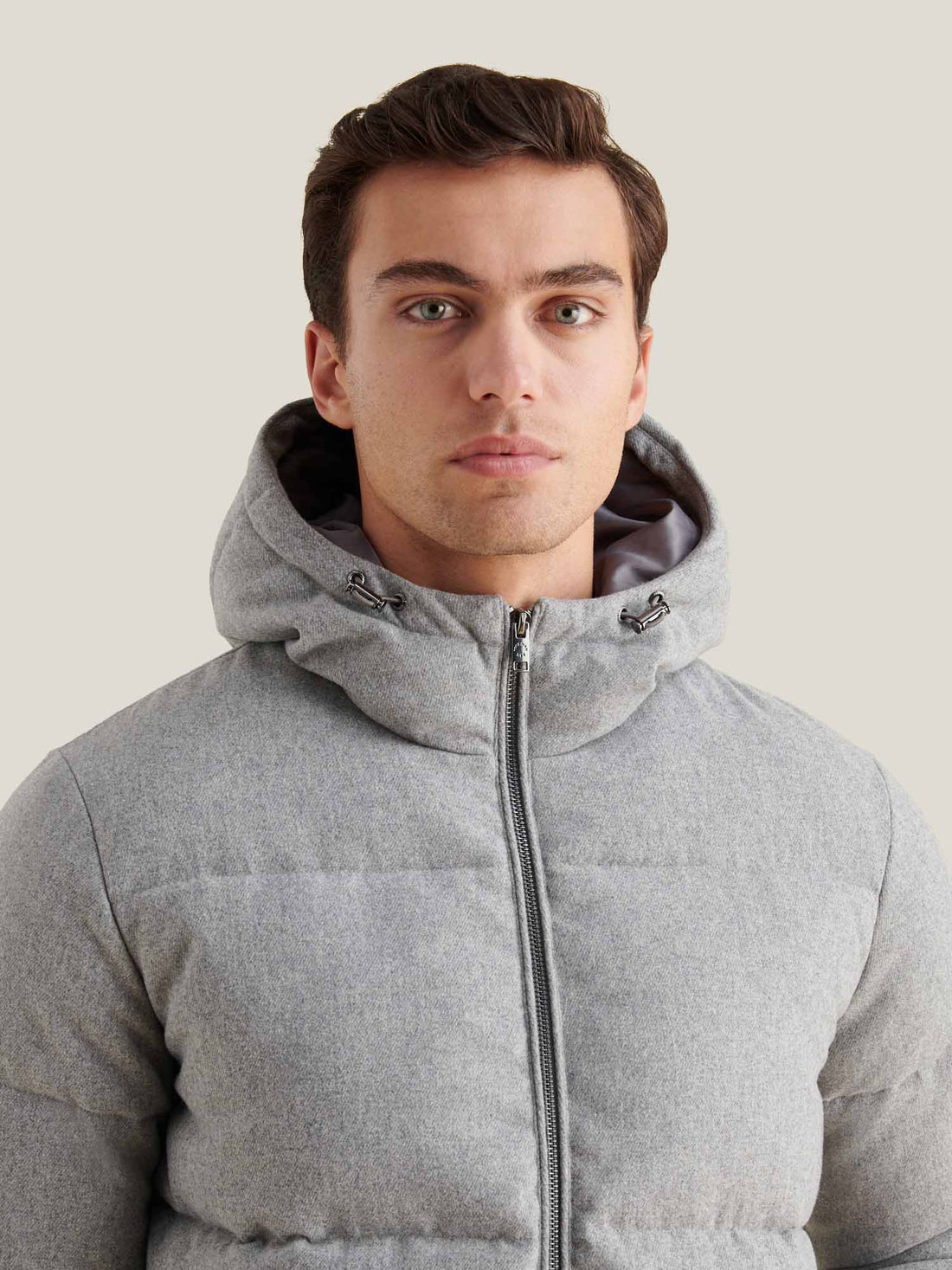 Wool Blend Puffer Coat in Light Grey Marl