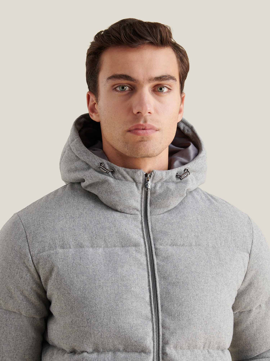 Wool Blend Puffer Coat in Light Grey Marl