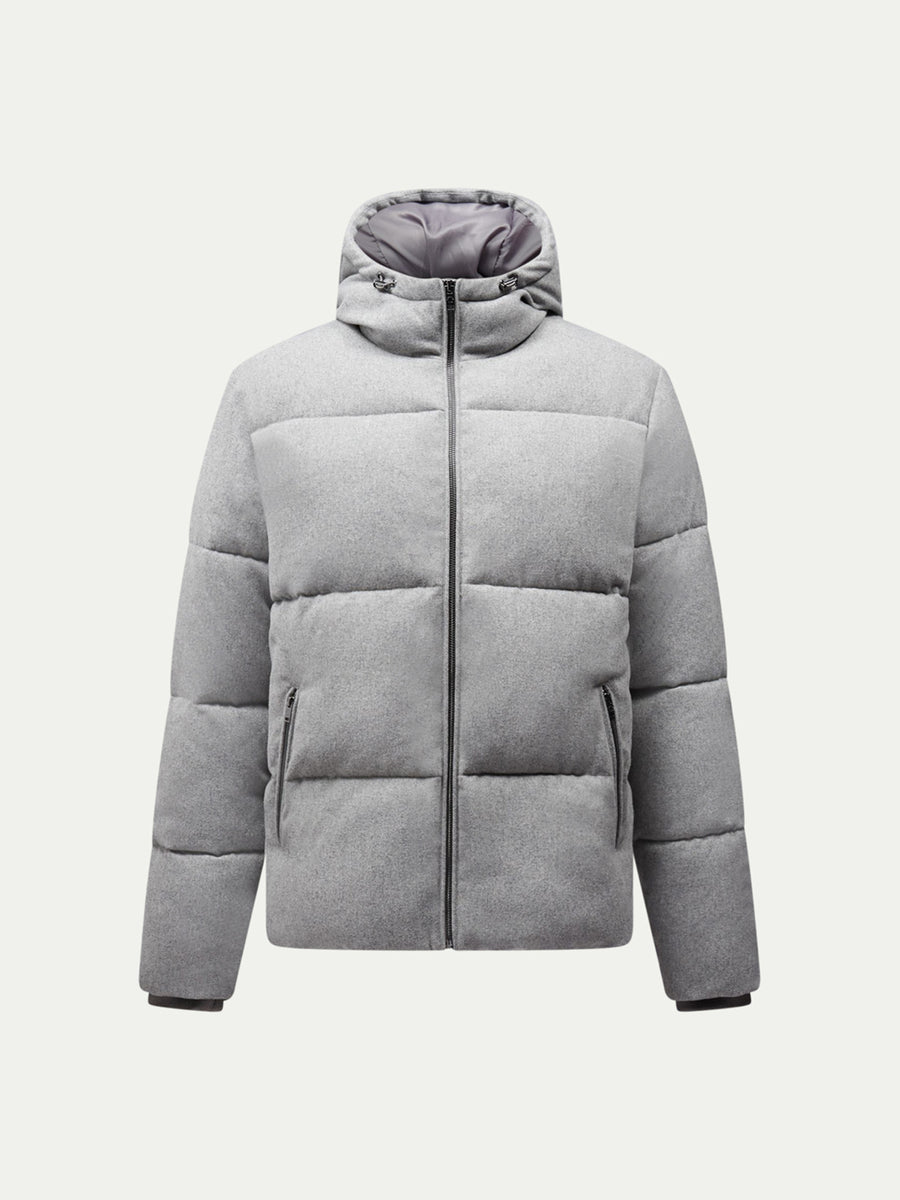Wool Blend Puffer Coat in Light Grey Marl