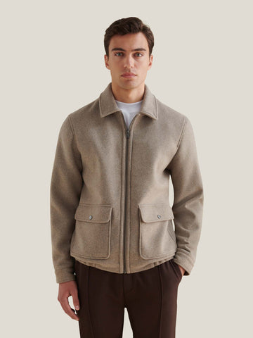 Wool Blend Bomber Jacket in Simply Taupe