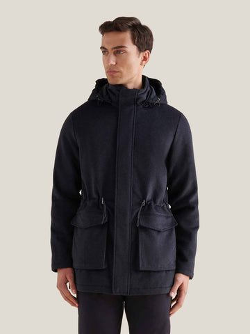 Wool Blend Padded Parka in Dark Sapphire Navy