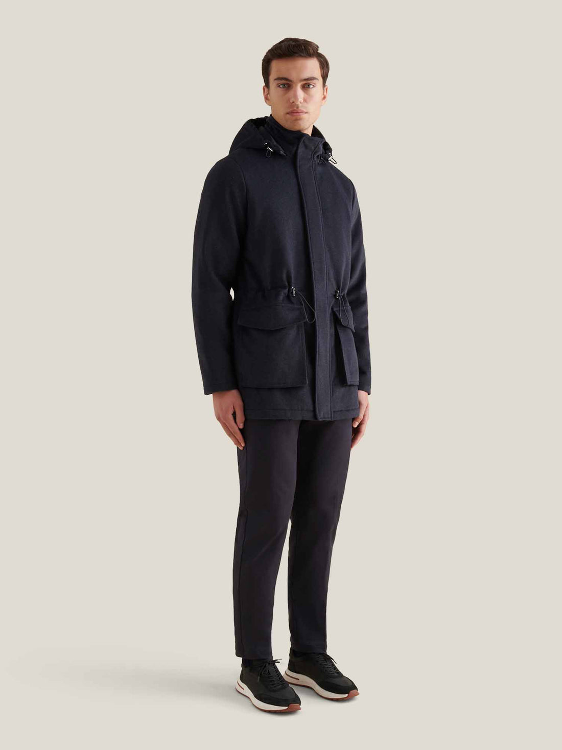 Wool Blend Padded Parka in Dark Sapphire Navy