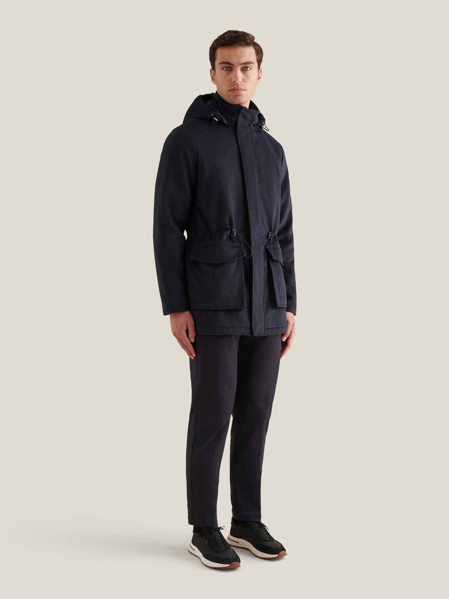 Wool Blend Padded Parka in Dark Sapphire Navy