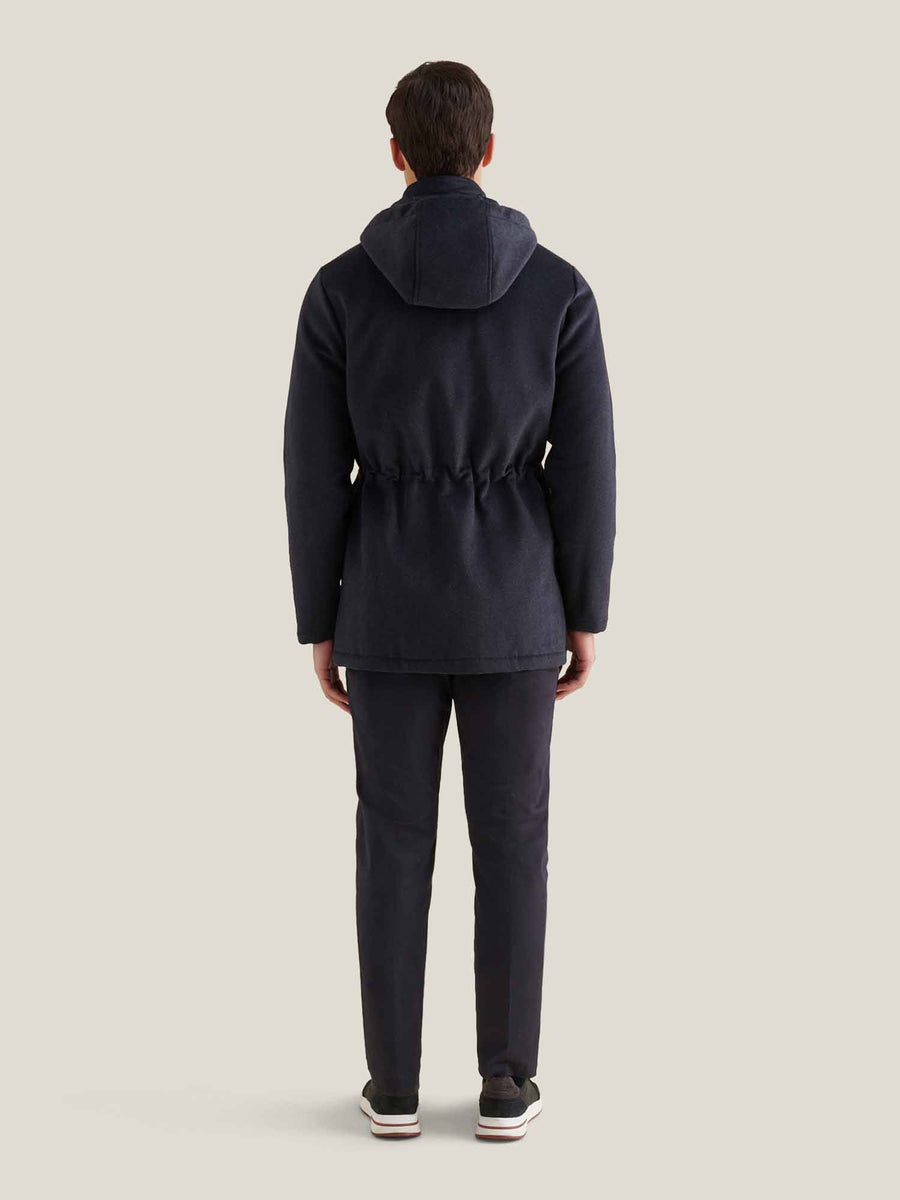 Wool Blend Padded Parka in Dark Sapphire Navy
