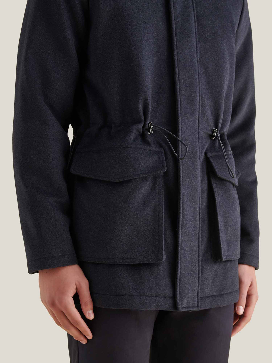 Wool Blend Padded Parka in Dark Sapphire Navy