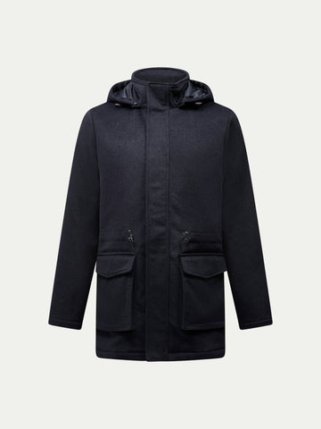 Wool Blend Padded Parka in Dark Sapphire Navy